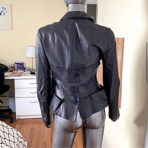 Versace Black Leather Fitted Jacket